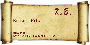 Krier Béla névjegykártya